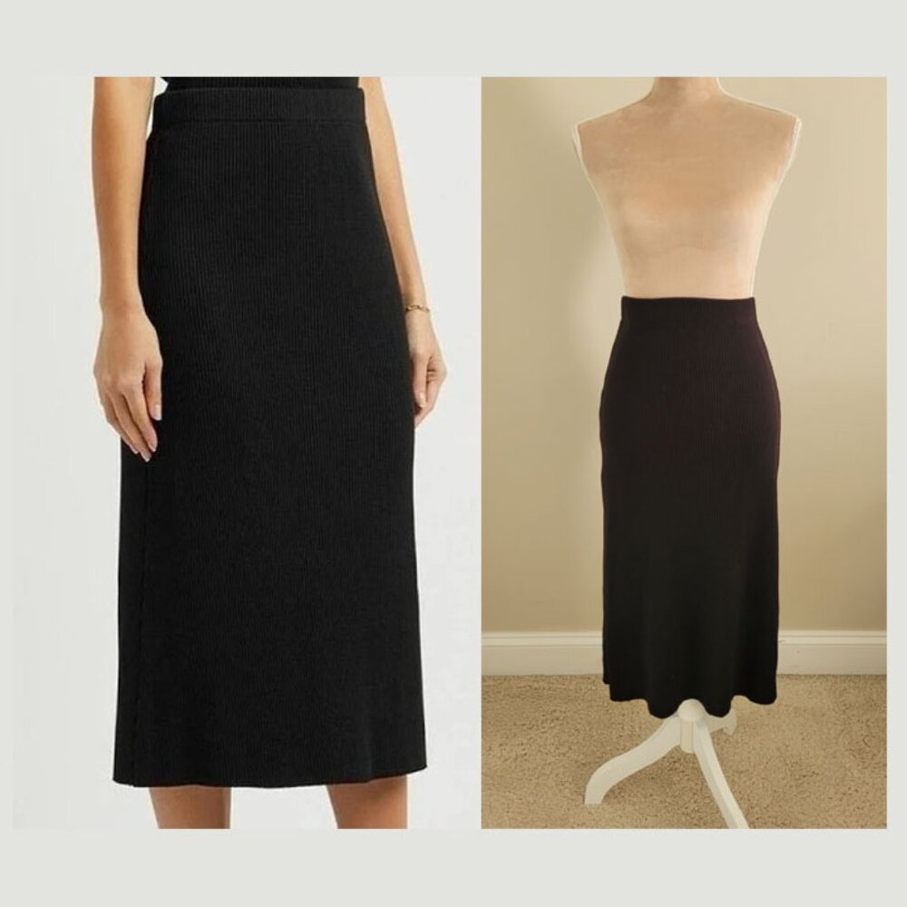NEW Vince Ribbed Midi Black Skirt